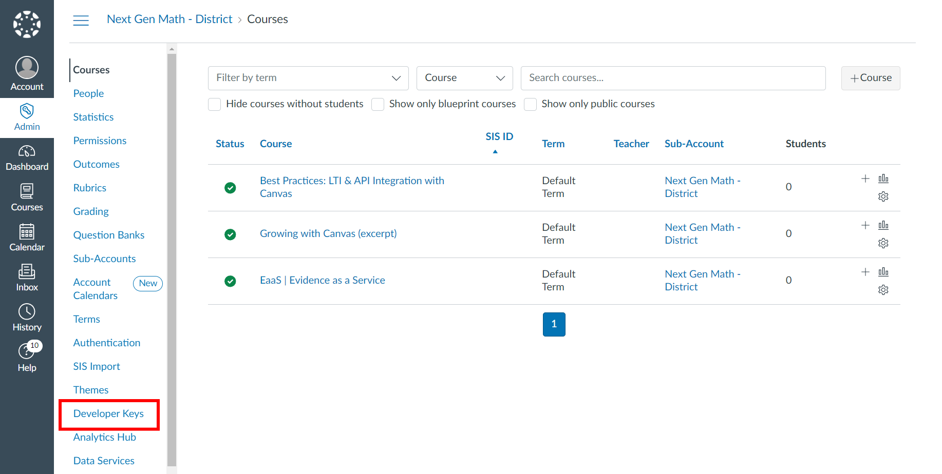 Canvas Admin — Developer Keys