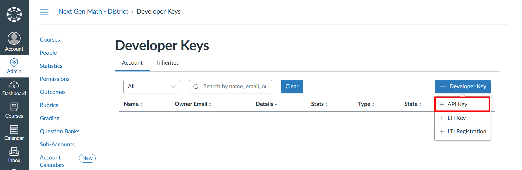 Canvas — + Developer Key, + API Key